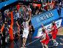 Greek basketball player Georgios Printezis scores a basket