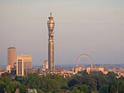 View across the skyline from Primrose Hill with the BT Tower and London Eye in the distance. Image courtesy of Britain on View
