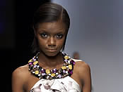 A model on the catwalk at London Fashion Weekend