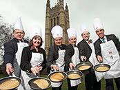 Parliamentary Pancake Race 2009 L-R: Lord Addington, Betty Williams MP, Steven Hammond MP, Martin Horwood MP and Lord Redesdale