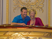 A couple enjoying their private box at the Novello Theatre in London's West End. Photo credit: britainonview / Society of London Theatre / Pawel Libera A couple enjoying their private box at the Novello Theatre in London's West End