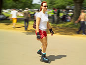Woman skating in Hyde Park. Copyright visitlondonimages / britainonview Woman skating in Hyde Park
