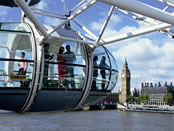 Capsule of the London Eye with Houses of Parliament in the background