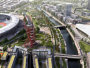 Aerial shot of the Olympic Stadium and the ArcelorMittal Orbit Stadium and Orbit