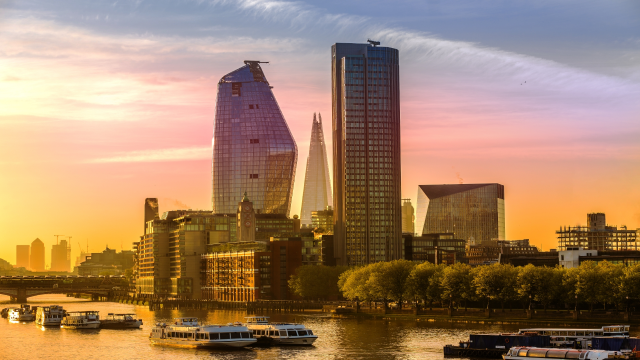 Image of City of London skyscrapers during sunset