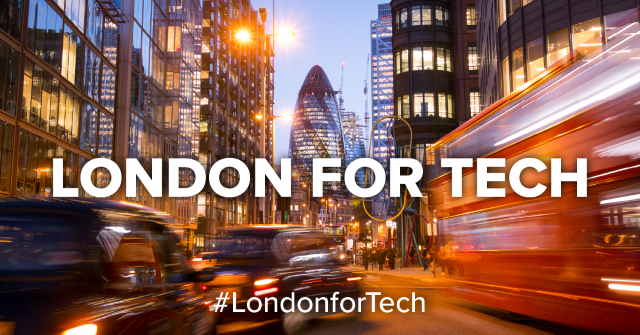 Night scene of London street with motion blur effect on cars