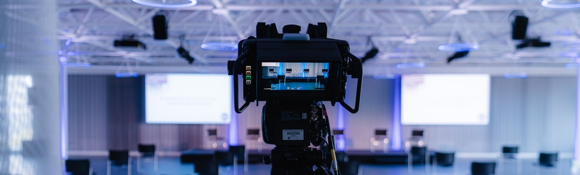 Illuminate at the Science Museum. © Kris Humphreys Close up of a studio camera set up in the centre with the screen facing the viewer at the Science Museum.