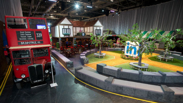 A mock up of London with a bus and pub in ExCeL London's conference venue