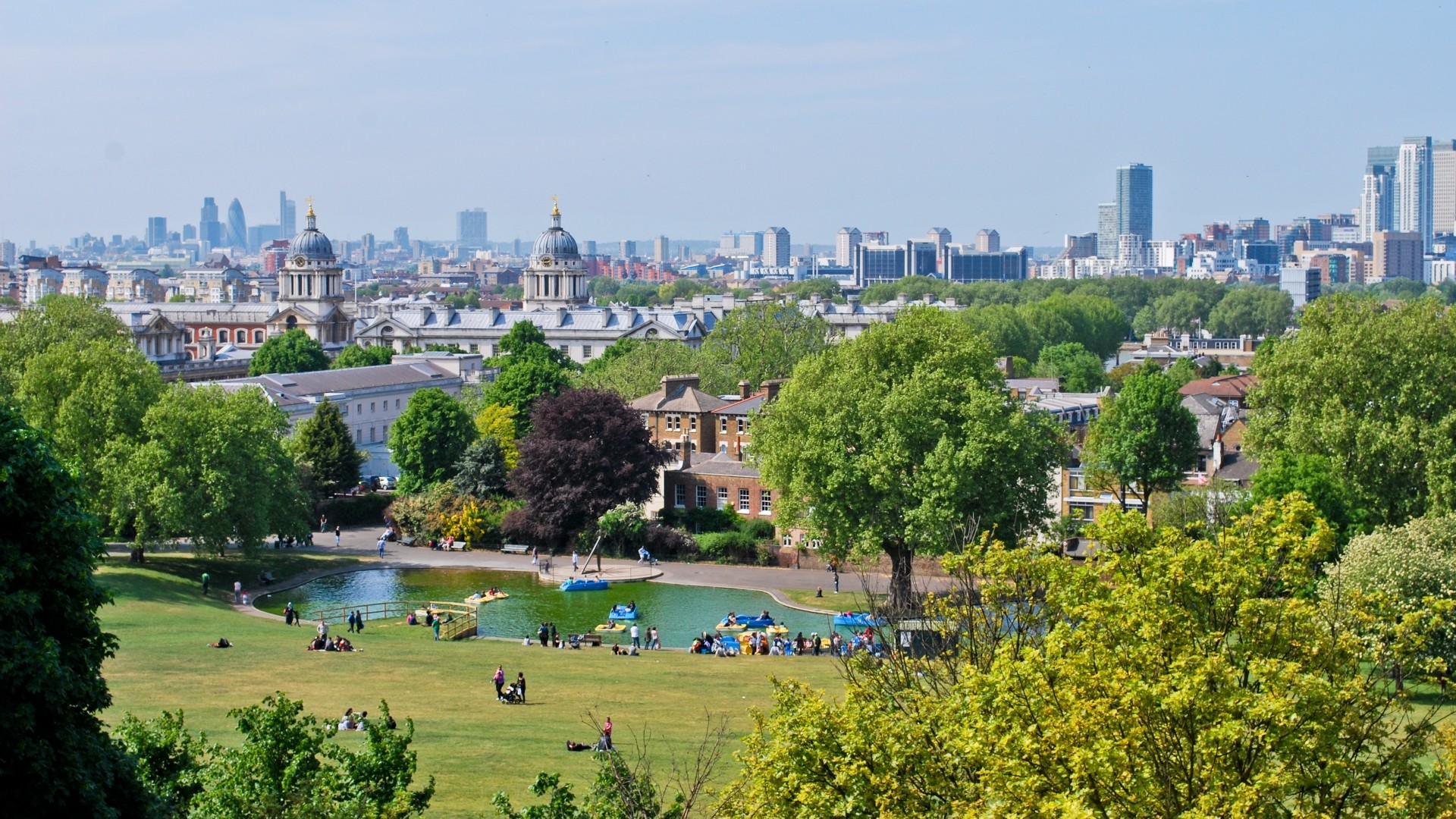 View of Greenwich Park and the London skyline.