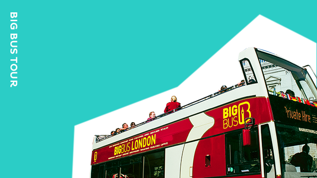Un graphique montrant un bus à toit ouvert de Big Bus Tours avec les mots "Big Bus Tour" inscrit sur le côté de l'autocar.