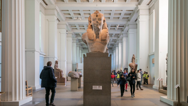 Egyptian statue on display at the British Museum in London.