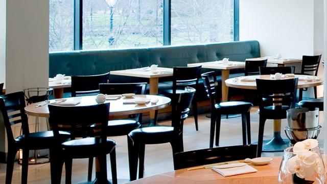 Tables and chairs at Japanese restaurant, Nobu London Old Park Lane.