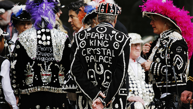 London’s Pearly Kings and Queens adorned in sequins during the annual Harvest Festival in the City of London.