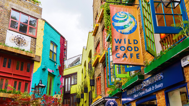 Colourful shop fronts in Neal's Yard, Covent Garden, London.