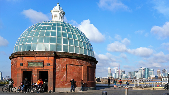 Domed redbrick entrance to the Greenwich Foot Tunnel.