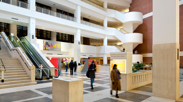 Inside the British Library, a cultural institution in London's King's Cross area.