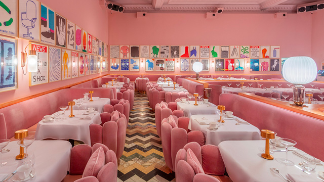 The pink-themed dining room at Sketch in London's Mayfair.