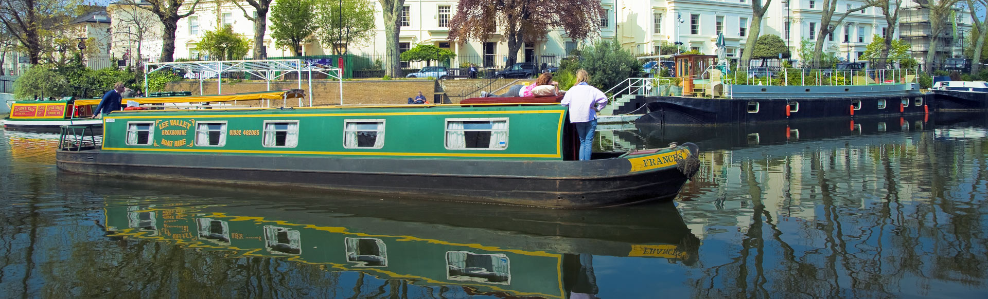 Green canal boat in Paddington