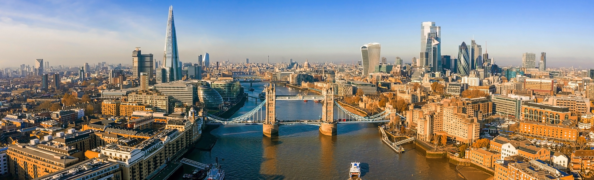 The river Thames and London skyline on a sunny day