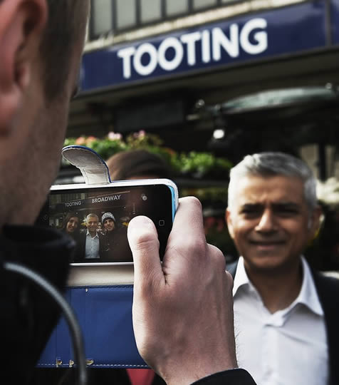 Man takes photo of Mayor Sadiq Khan outside Tooting Tube station