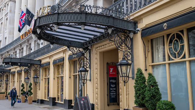The Waldorf Hilton Hotel London entrance.