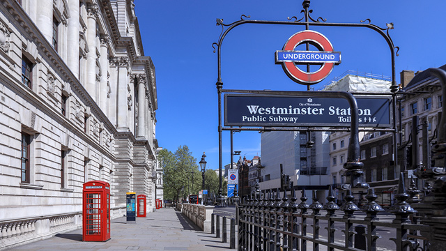 Westminster Tube Station sign and entrance.