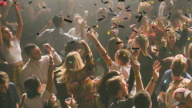 People dancing under confetti at Cargo nightclub in London