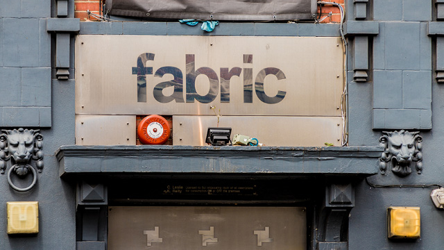 Exterior sign at Fabric nightclub in Farringdon, London