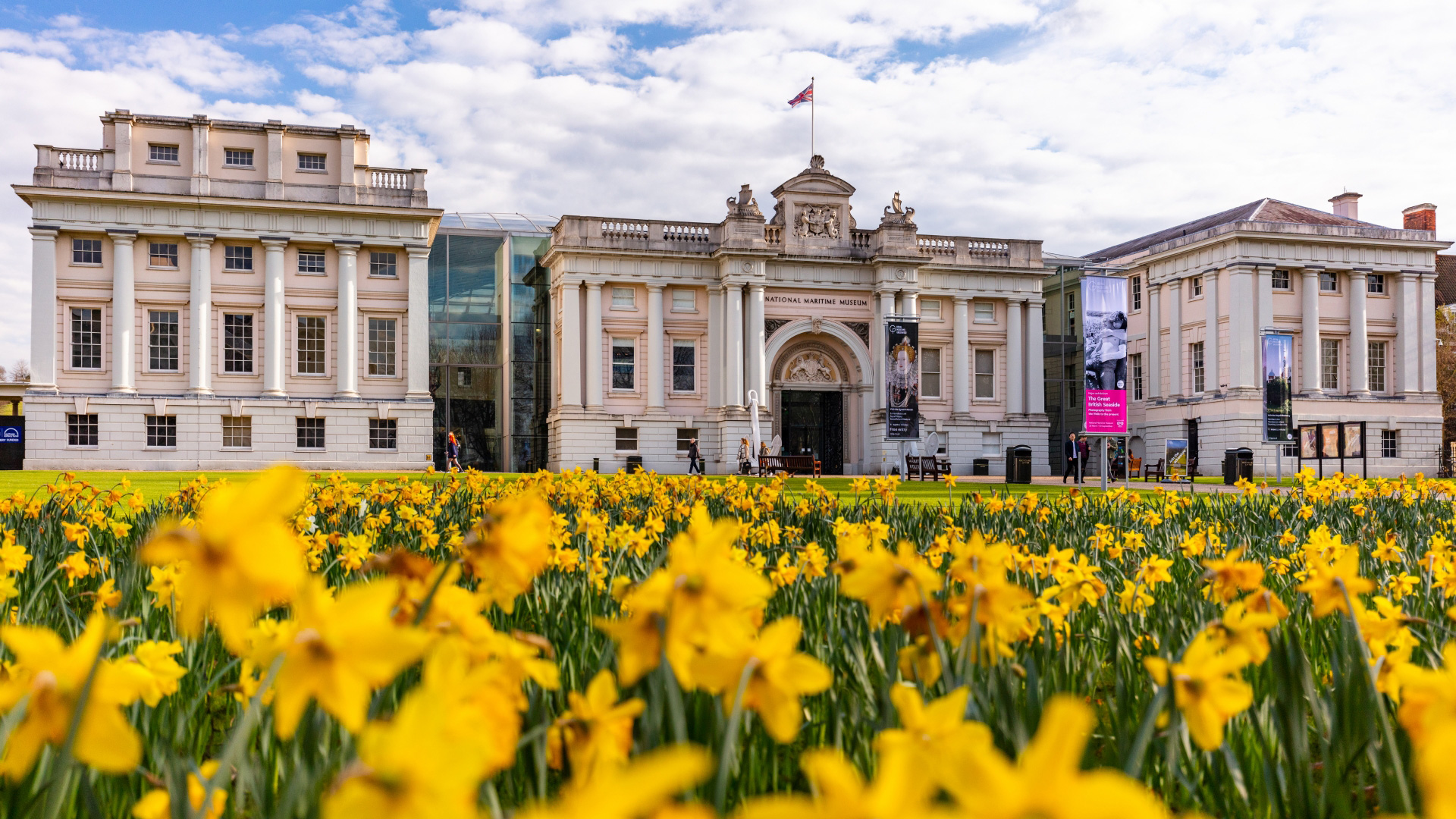 Daffodils bloom outside of the National Maritime Museum in Greenwich