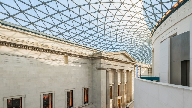 An internal view of the British Museum's glass roof.