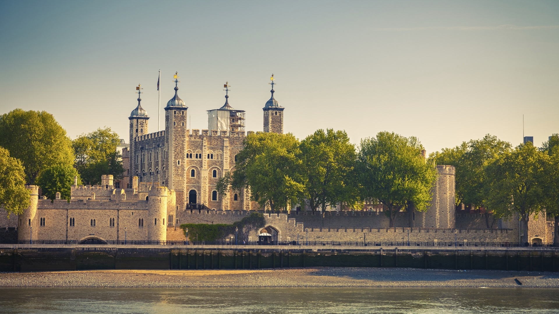 Tower of London viewed from the river Thames.