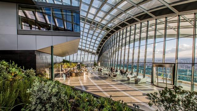 The garden and terrace area inside the Sky Garden at 20 Fenchurch Street. Image courtesy of Sky Garden.