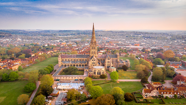 Aerial view of Salisbury cathedral, Image courtesy of Shutterstock