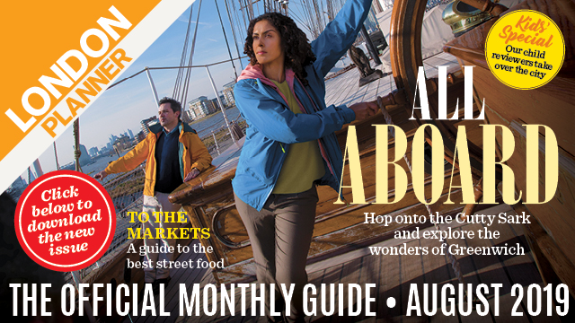 Banner for London Planner featuring woman aboard a ship and text reading all aboard.