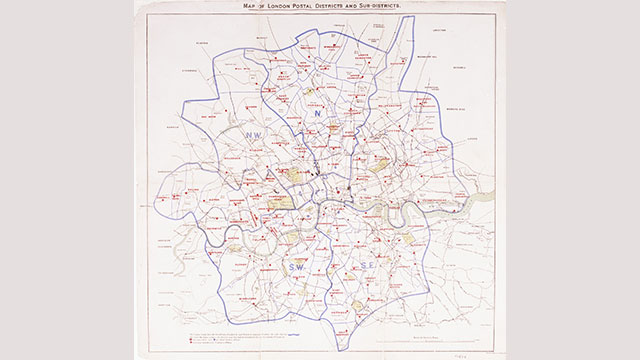 An old map of London Postal Districts and Sub-Districts from 1858