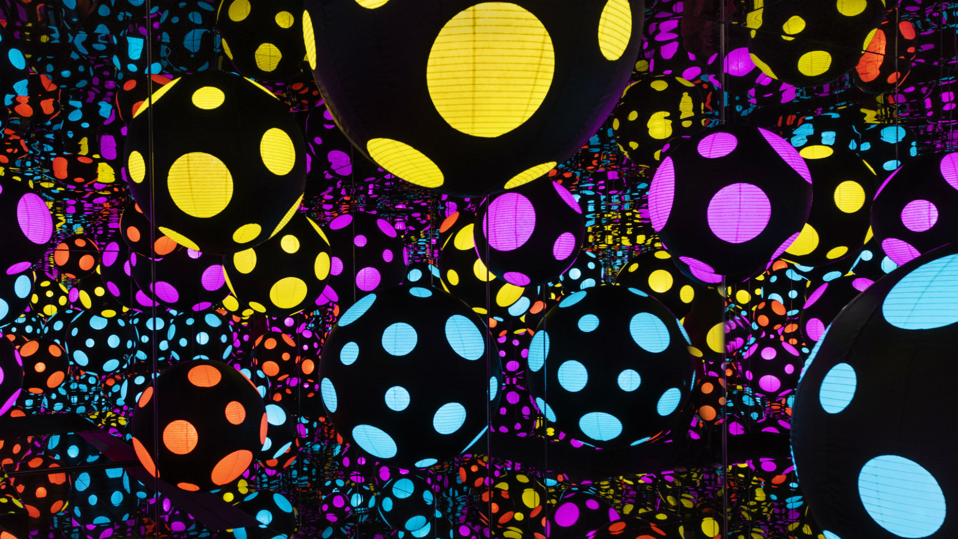 Spotted lanterns at Yayoi Kusama's exhibition at the Victoria Miro gallery