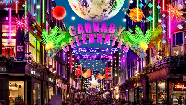 Eine Mischung aus früheren weihnachtlichen Lichtinstallationen funkelt über den Straßen von Carnaby