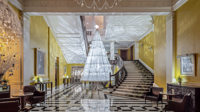 Modern Dior-designed Christmas tree at Claridge's, London, in 2021