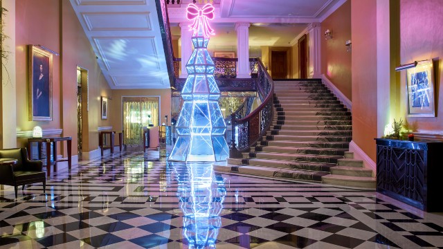 The tree at Claridge's, named the diamond, a 5 metre tall light structure with a pink bow on top.