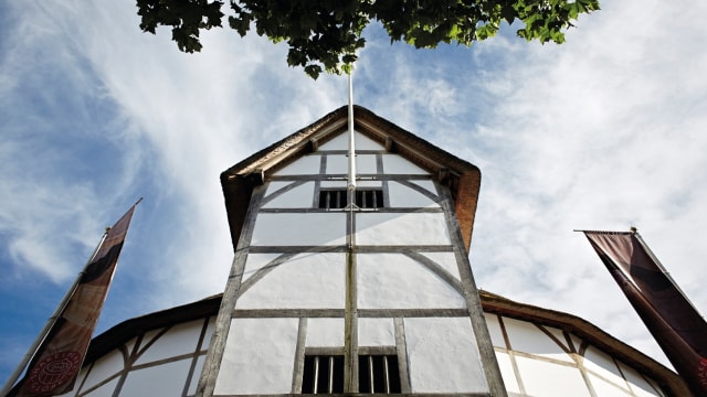 The Shakespeare's Globe building from a low angle.