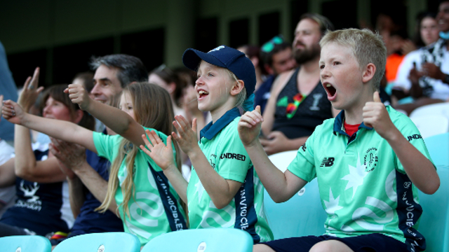 Young fans cheer at The Hundred 2021. Image courtesy of ECB. 