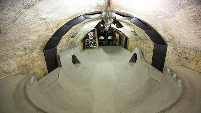 The indoor concrete skating bowl at House of Vans London.