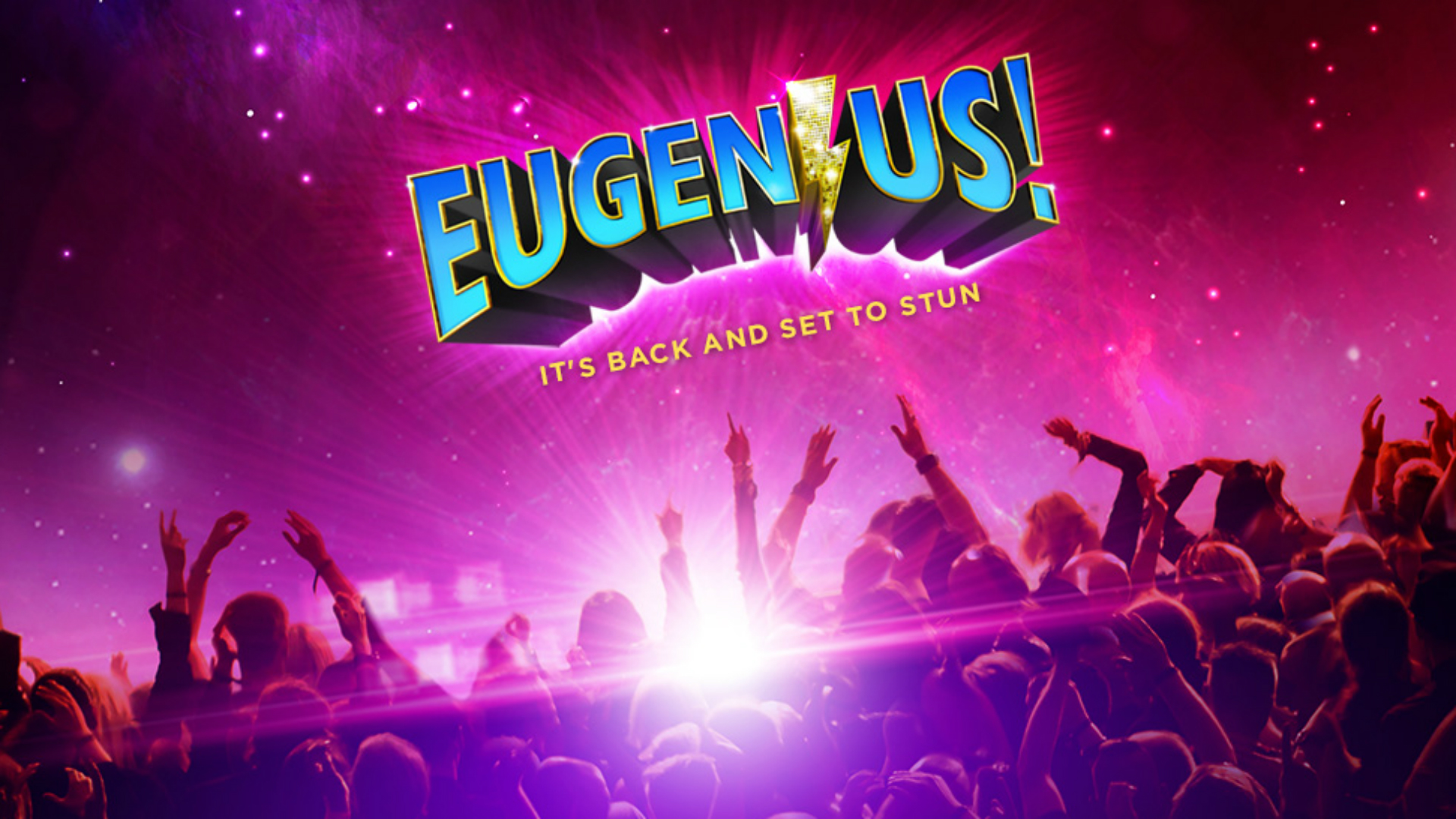 Eugenius! logo above a crowd of fans