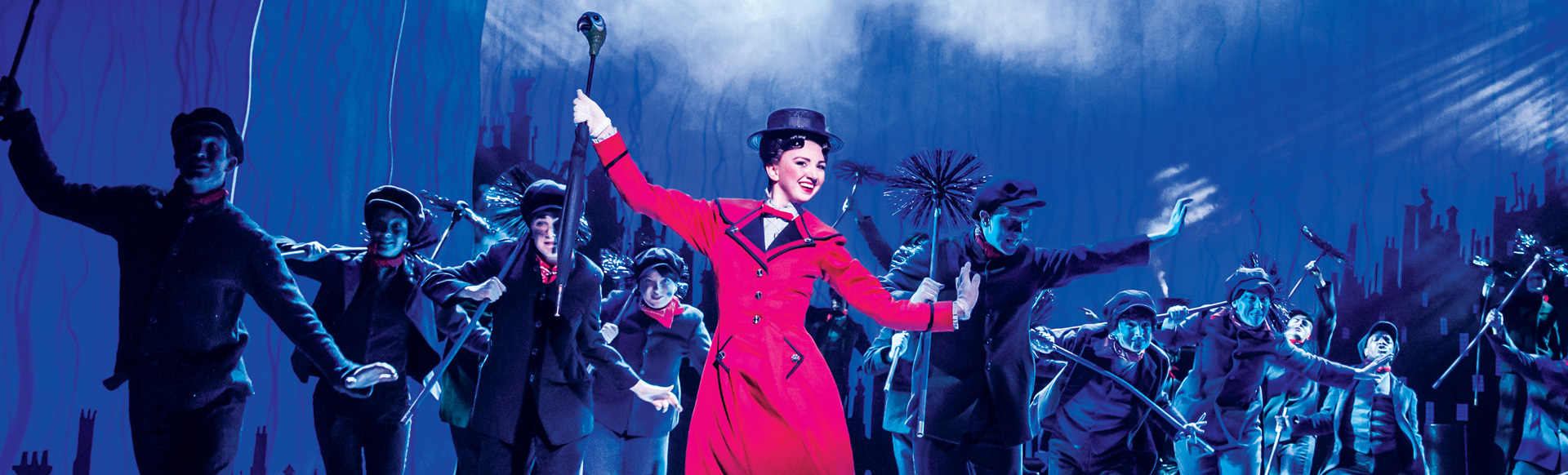 Zizi Strallen as Mary Poppins and the Company. Photo credit Johan Persson Zizi Strallen as Mary Poppins dancing on stage