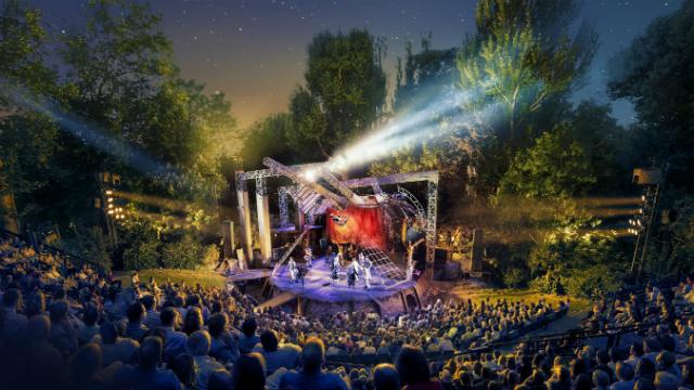 A view onto the stage at Regent's Park Open Air Theatre. Image courtesy of Jo Allan PR.