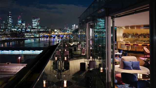 The outside terrace at night. Credit: Niall Clutton. Image courtesy of The Cast. The outside terrace at night. Credit: Niall Clutton. Image courtesy of The Cast.