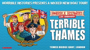 See the terrific return of  Horrible Histories' Terrible Thames, as you cruise the river to hear all about the grisly stories the Thames holds. Image courtesy of SEE Tickets.