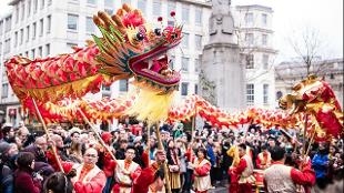Dragon dancers at Chinese New Year celebrations in London. Photo: Jon Mo / LCCA.