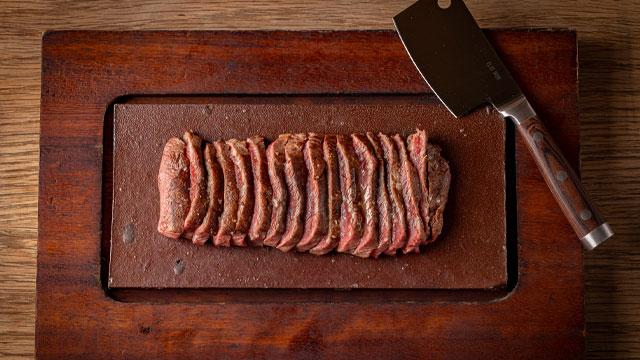 A sliced piece of steak. Credit: Justin de Souza. Image courtesy of Flat Iron.