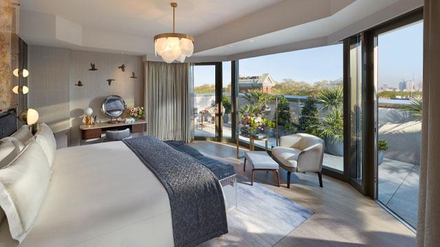 A bedroom in a penthouse suite. Image courtesy of The M Collective.